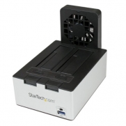 StarTech.com USB 3.0 Dual SATA Hard Drive Docking Station with Fast Charge Hub UASP and Fan, Black/Silver (SDOCK2U33HFB)