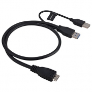 eForCity dual A to Micro-B USB 3.0 Y Cable, Black