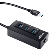 KDLINKS® U3HN1 3 Port USB 3.0 Hub with RJ45 10/100/1000 Gigabit Lan Port USB Network Adapter for Surface Pro, Windows OS - Black